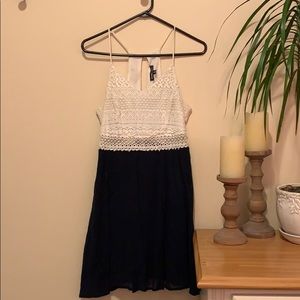 Navy and white lace spaghetti strap dress